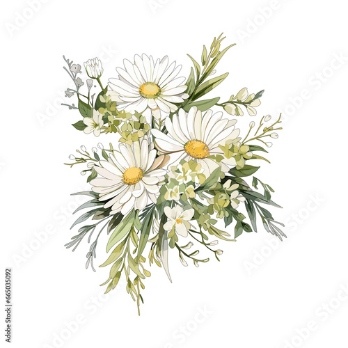 aster flower bouquet illustrations for wedding invitations