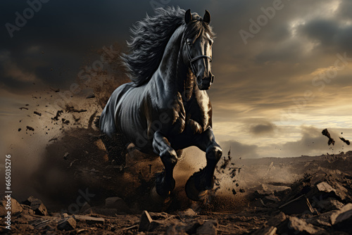 Creative tire advertisement featuring a horse image. Generative Ai.