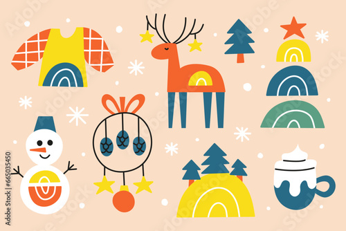 Colorful boho Christmas icons.