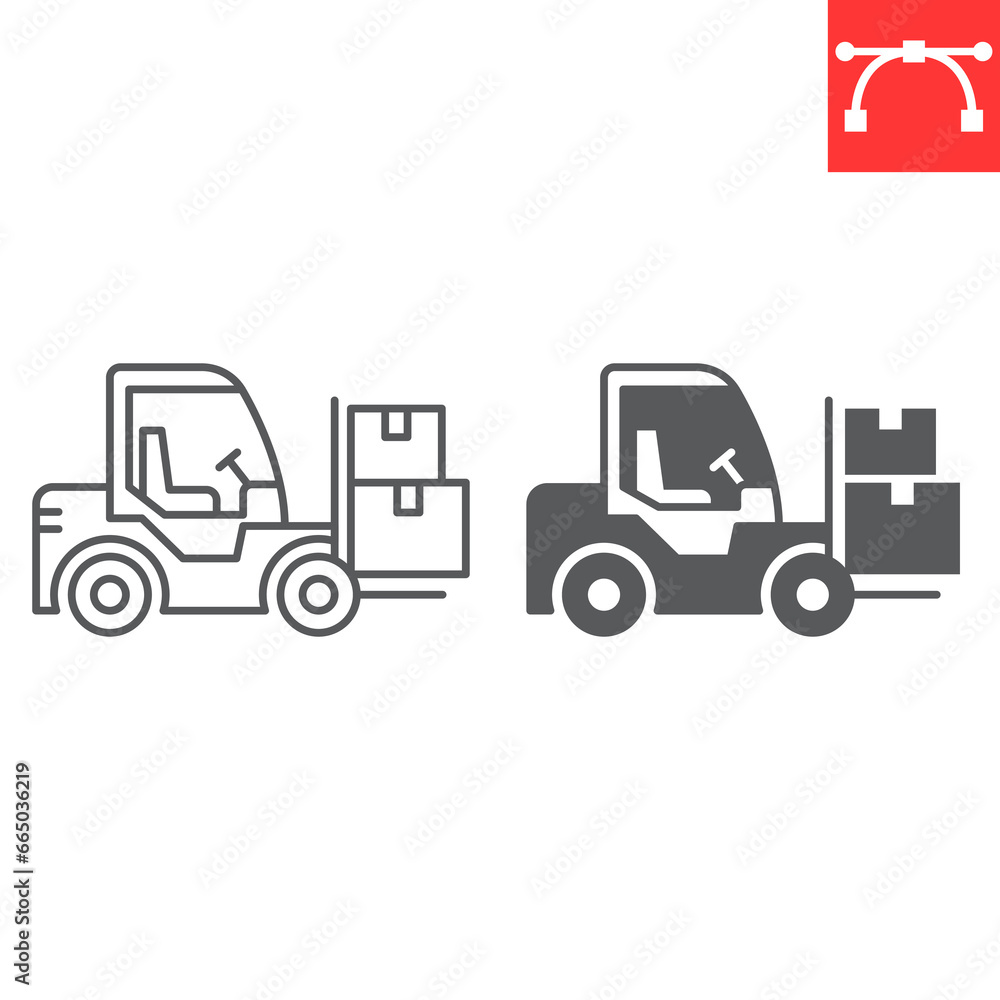 Forklift line and glyph icon, logistic and transportation, forklift vector icon, vector graphics, editable stroke outline sign, eps 10.