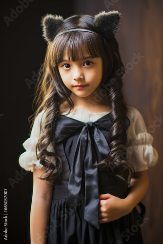 Adorable Asian or Japanese girl dressed with cat ears.