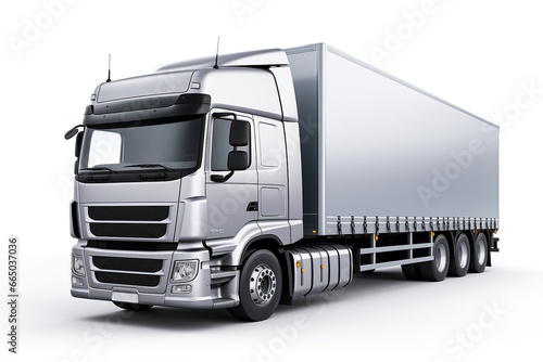 Grey Truck with container, cargo transportation concept, isolated on white background