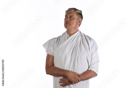 portrait of an ancient Roman Emperor in a white tunic photo