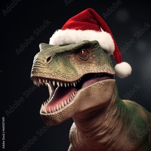 Dinosaurier mit Weihnachtsmannmütze