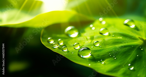 Close up macro shot of beautiful water drops on lotus leaf,leaves background.abstract detailed foliage.quietly poetic concepts.environmental and ecology.