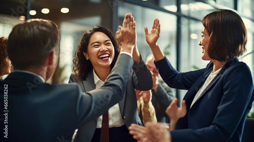 Businesswoman giving a high five to a colleague in meeting photo