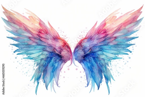 Beautiful magic watercolor blue pink wings. © MdBillal