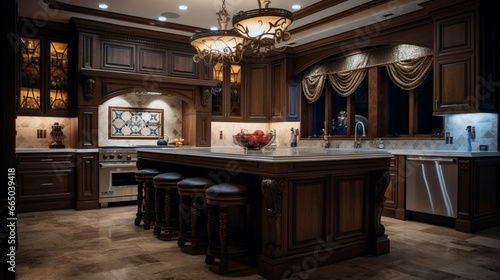 interior of a kitchen with black color generated by AI