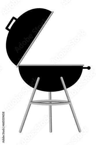 Black kettle dome barbecue grill with open lid