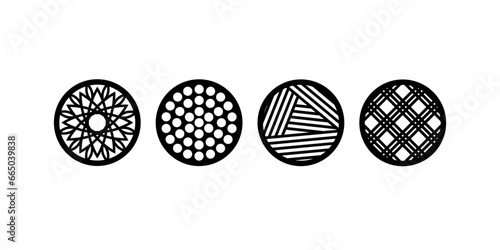 Set of decorative circle coaster for laser cutting. Round abstract geometric coaster card. Laser cut design.
