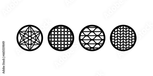 Set of decorative circle coaster for laser cutting. Round abstract geometric coaster card. Laser cut design.