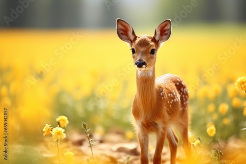 Female roe deer with beautiful flower.