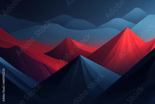 Illustration of abstract mountain range background with red and balck blue colors