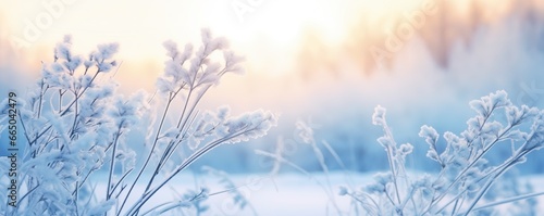 Frozen snowy grass, winter natural abstract background. beautiful winter landscape. © MdBillal