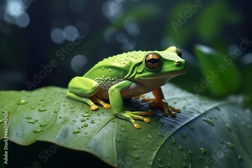 Tree Frog sitting on plant. © MdBillal