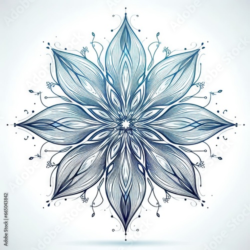A blue and white floral design in a circular shape.