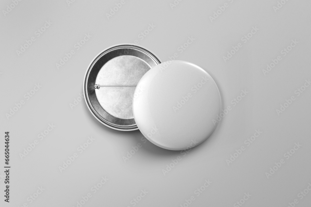 Badge pin brooch isolated on white mockup on white background - obrazy, fototapety, plakaty 