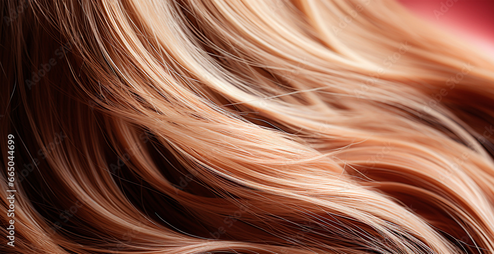 Blonde hair close-up as background. Women's long natural blonde hair. Styling wavy shiny curls - AI generated image - obrazy, fototapety, plakaty 