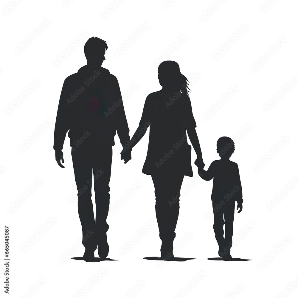 Silhouette of family isolated on white Parents with children