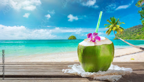 summer beach. coconut cocktail on the beach 