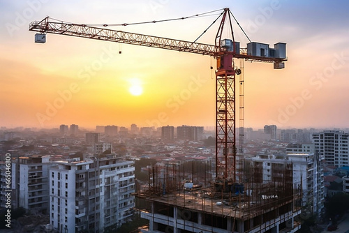 Cranes business buildings city engineering construction architecture site high sky urban industrial development