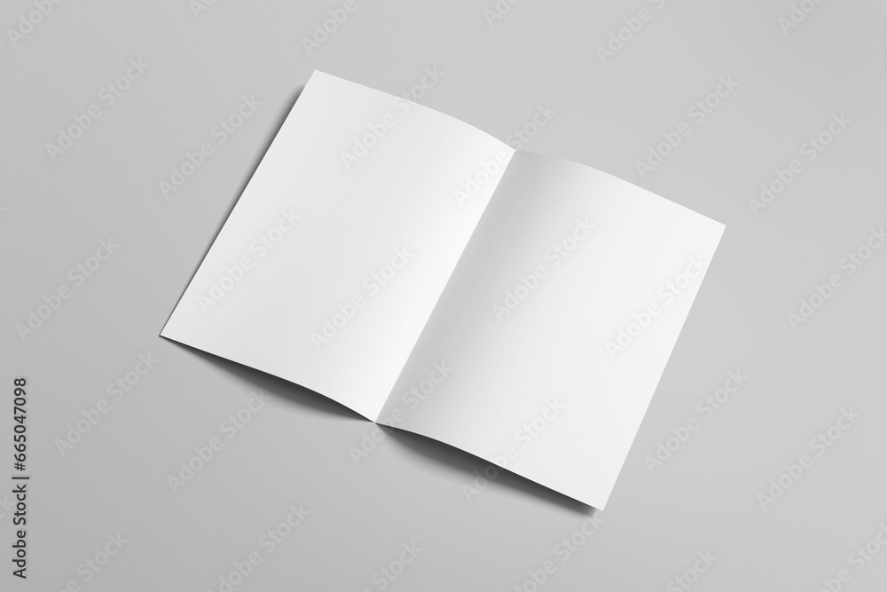 Realistic blank A4 bifold brochure for mockup isolated on gray background Realistic blank A4 bifold brochure for mockup isolated on gray background