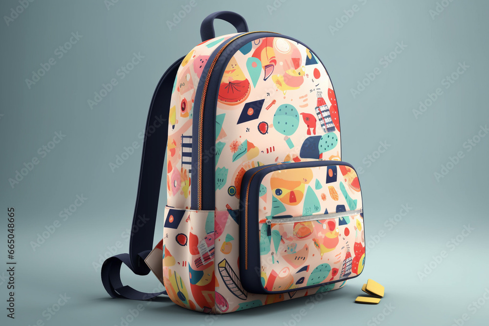 3d rendering of a school backpack on a gray background with shadow 3d rendering of a school backpack on a gray background with shadow