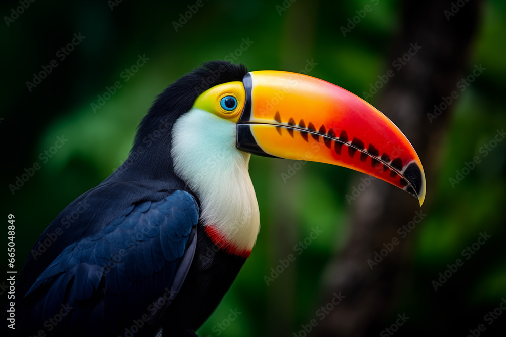 Vibrant and free, a toucan's beak bursts with a rainbow of colors, symbolizing the untamed beauty of nature and the lively spirit of the great outdoors Vibrant and free, a toucan's beak bursts with a rainbow of colors, symbolizing the untamed beauty of nature and the lively spirit of the great outdoors