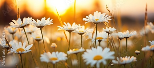 The landscape of white daisy blooms in a field with the focus. © MdBillal