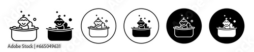 Baby bathtub for shower icon set. baby child bath tub with water symbol vector. 