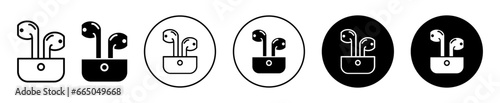 Air pod bud symbol icon set. Earphone pair vector line logo. Earpods or earbuds outline icon