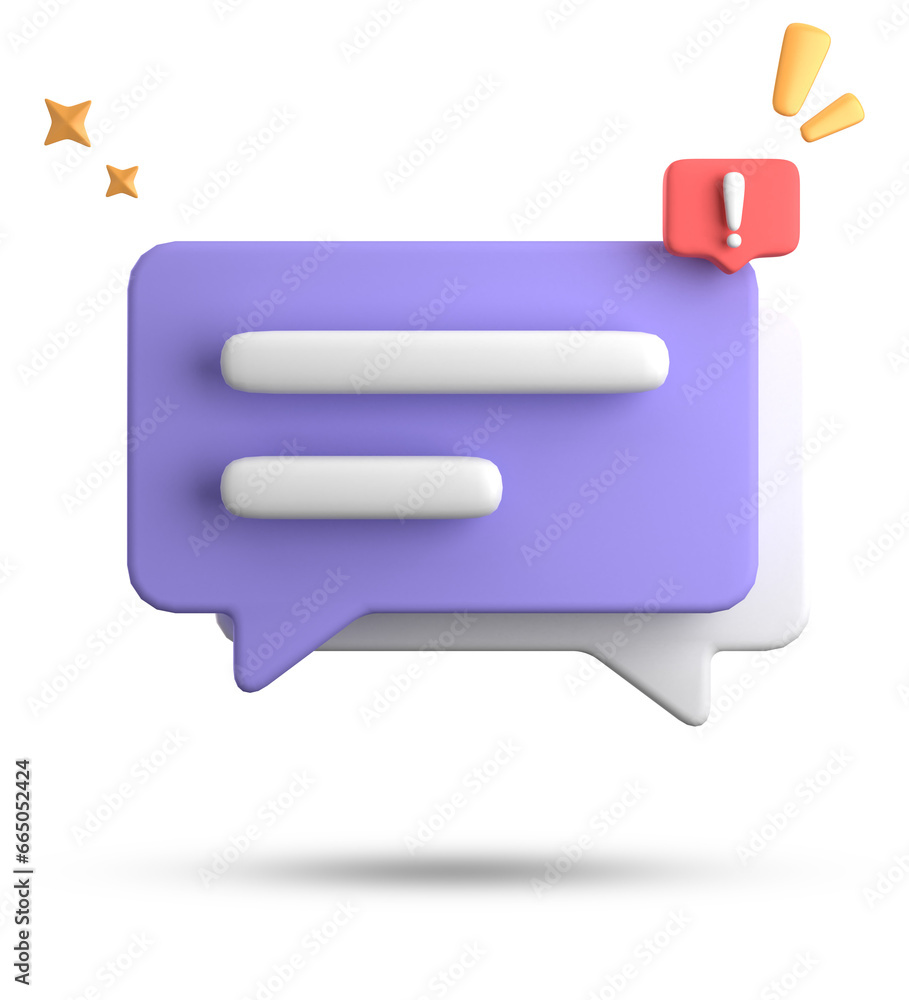 3d rendering of speech bubble, 3D pastel chat with exclamation mark icon set. 3d rendering of speech bubble, 3D pastel chat with exclamation mark icon set.