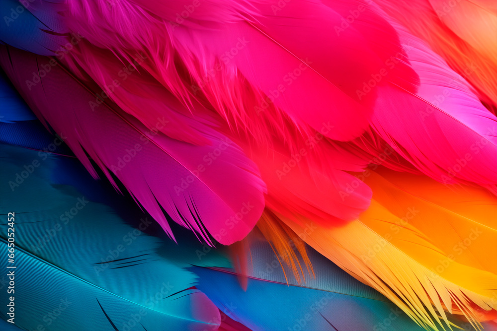 Obraz premium feathers , Chromatic photography, vivid hues, saturated colors, striking composition, harmonious balance, lively atmosphere, direct sunlight