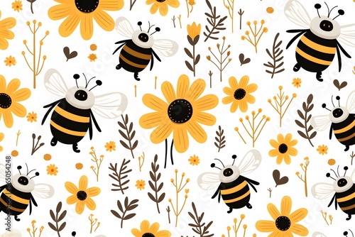 Bee honey with flora background.