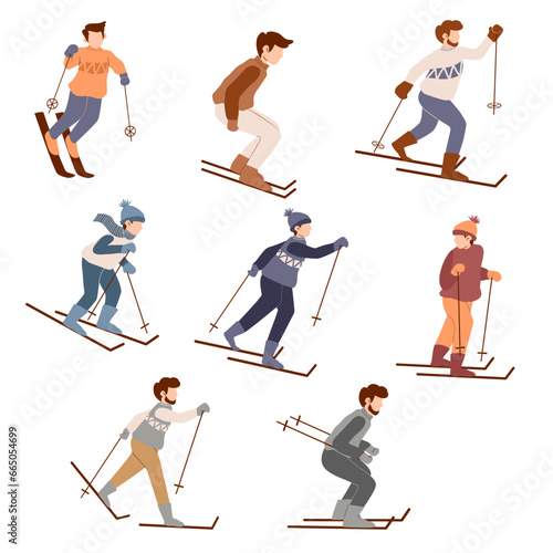 Set of Skier Winter Sport
