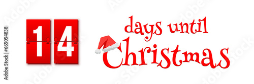 Countdown of days until Christmas, advent calendar with flip numbers template vector illustration. Red vintage text with Santa hat. 14 days until Christmas
