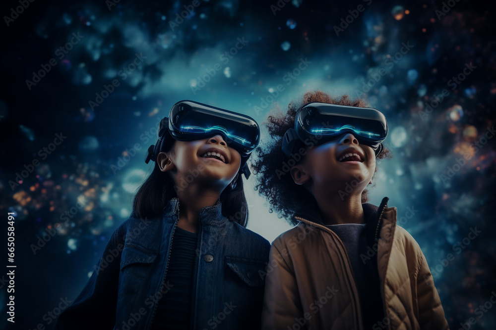 New generation Kids Using VR Headsets to Immerse Into New VR Gaming ...