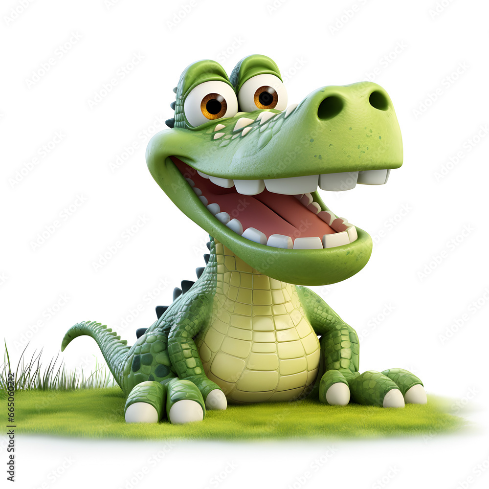Fototapeta premium Crocodile on the grass 3d isolated on white