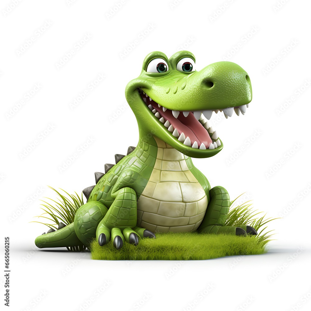 Fototapeta premium Crocodile on the grass 3d isolated on white