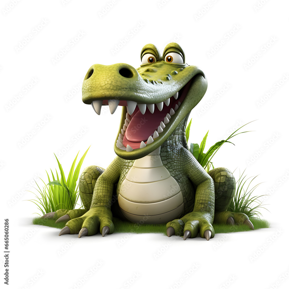 Fototapeta premium Crocodile on the grass 3d isolated on white
