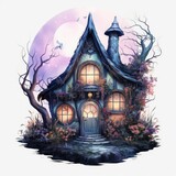 Moonlight dark themed night elf fairytale fantasy fairy house.