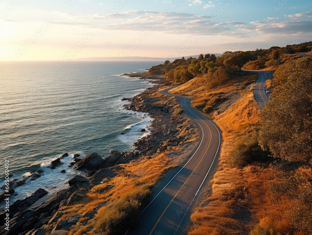 Aerial view of an empty  road through the mountains