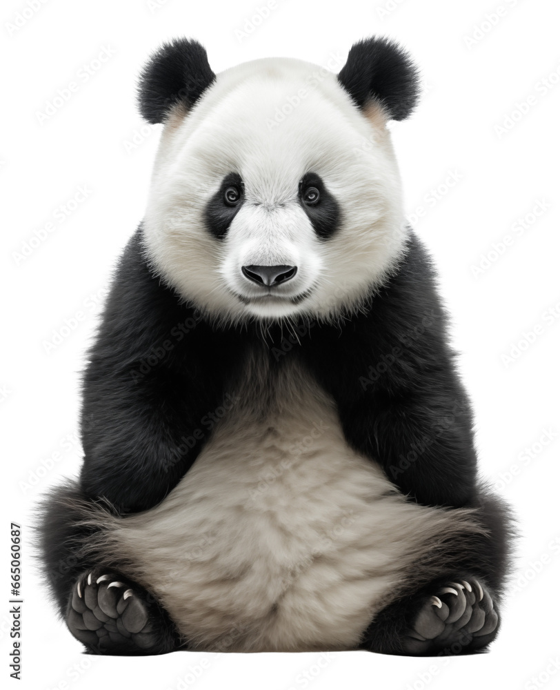 Panda is sitting on the ground facing us - transparent background - generative ai Panda is sitting on the ground facing us - transparent background - generative ai