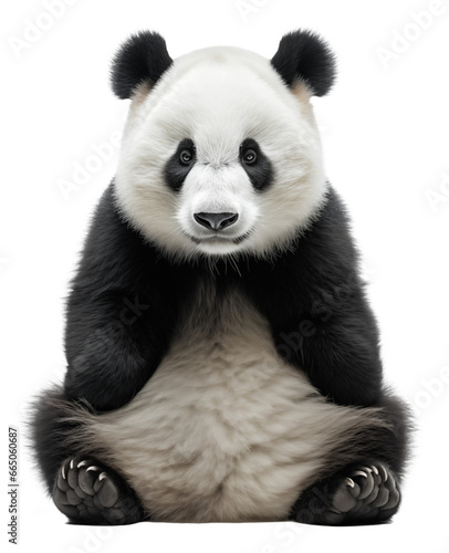 Panda is sitting on the ground facing us - transparent background - generative ai