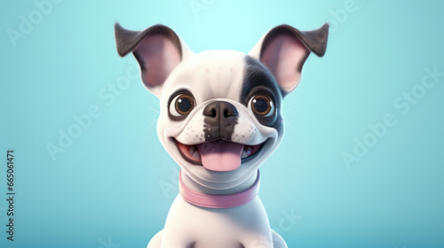 Realistic 3d render of a happy,  furry and cute baby Boston Terrier smiling with big eyes looking strainght © basketman23