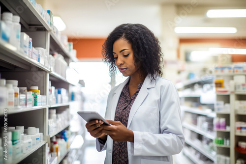 Free Download Woman using a tablet in a pharmacy - GFXLoad