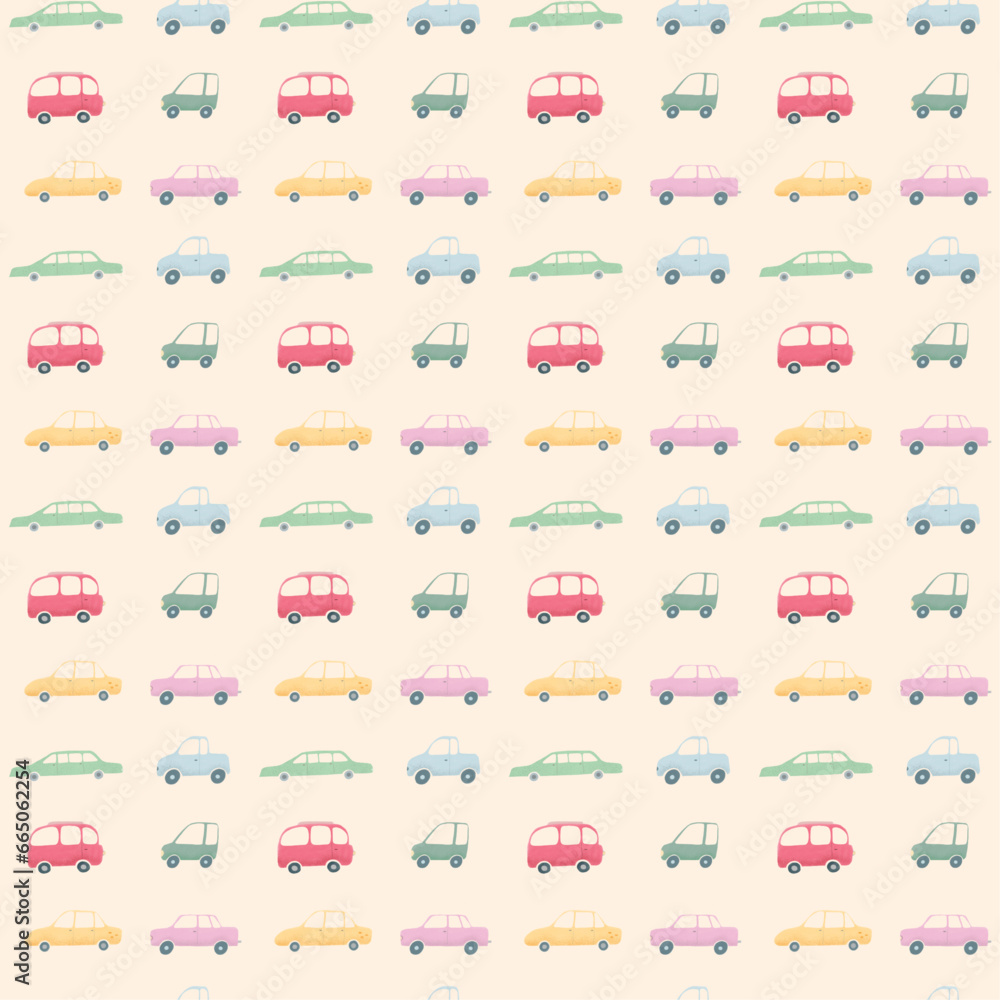 Cute car pattern for children - bus, limousine, taxi and small cars