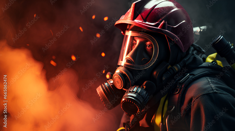 Fireman Power Firefighter training., fireman using water and extinguisher to fighting ...