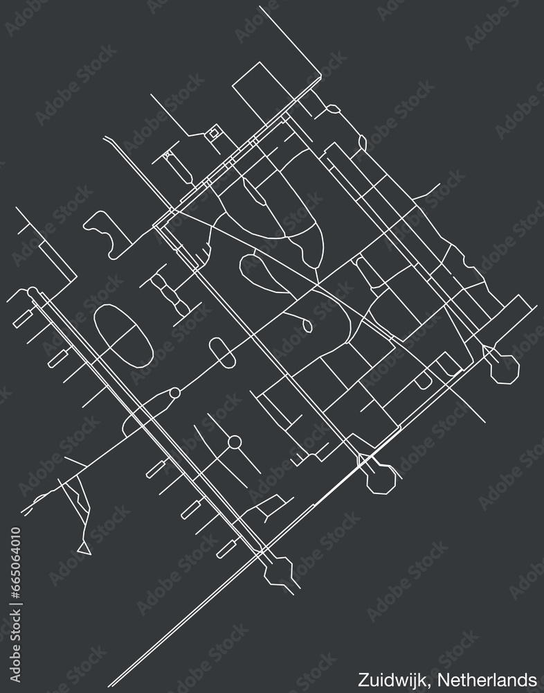 Detailed hand-drawn navigational urban street roads map of the Dutch quarter of ZUIDWIJK, NETHERLANDS with solid road lines and name tag on vintage background