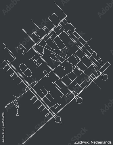 Detailed hand-drawn navigational urban street roads map of the Dutch quarter of ZUIDWIJK, NETHERLANDS with solid road lines and name tag on vintage background